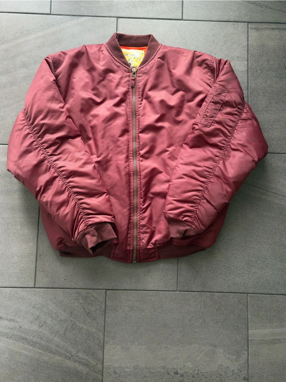 MA-1 Style Flight Bomber Jacket Maroon Reversible Orange Lining Size L